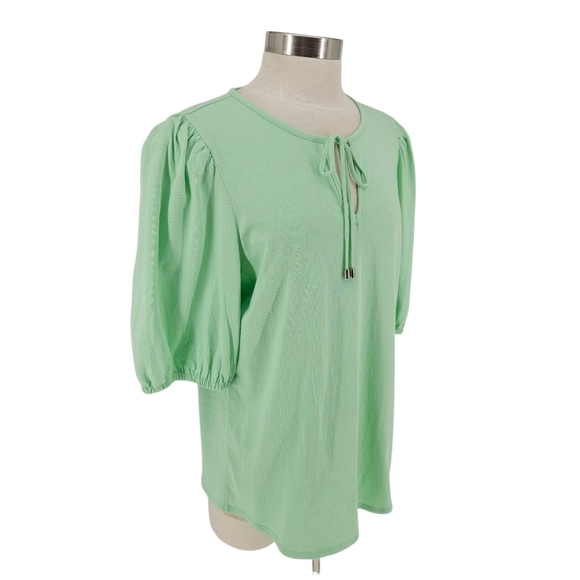 INC Shirt Pistachio Green Puff 1/2 Sleeve Keyhole Tie Neck Top XL - Picture 2 of 7